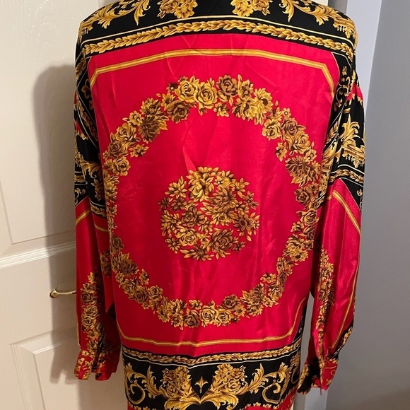 Express Silk Black and Red Baroque Long Sleeve Shirt - Picture 2 of 7